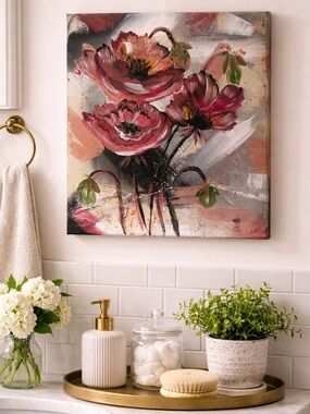 Abstract Pink Floral Canvas Painting